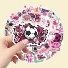 62pcs Pink Soccer Heart Pattern Vinyl Stickers, Cartoon Highly Attractive Decorative Stickers, Suitable For Journals, Seals, Envelopes, Guitars, Musical Instruments, Halloween, Christmas, Teen Party Supplies, Rewards And Inspirational Decorations - 62pcs-multicolor - View 4