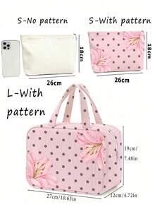 New Polka Dot Makeup Bag, Toiletry Bag, Travel Organizer Bag, Lightweight Portable Handheld Travel Makeup Storage Bag, Toiletry Bag, Fresh Daily Storage Bag, Compact Portable Style, Corduroy Material, Polka Dot Print Decoration, Top Handle Makeup Bag, Minimalist Casual Large Capacity Commuter Bag, Fashion Polka Dot One Shoulder Handbag, Suitable For Daily Wear - Multicolor - View 9