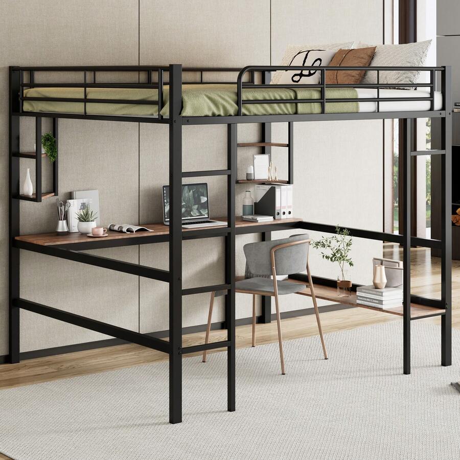 Bed Frame High Bed 140x200cm Metal Black - 黑色 - 查看 1