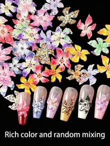200件 3D花卉美甲裝飾，冰透樹脂花瓣美甲寶石，美甲用品，節日禮物美甲飾品 - 彩色 - 查看 1