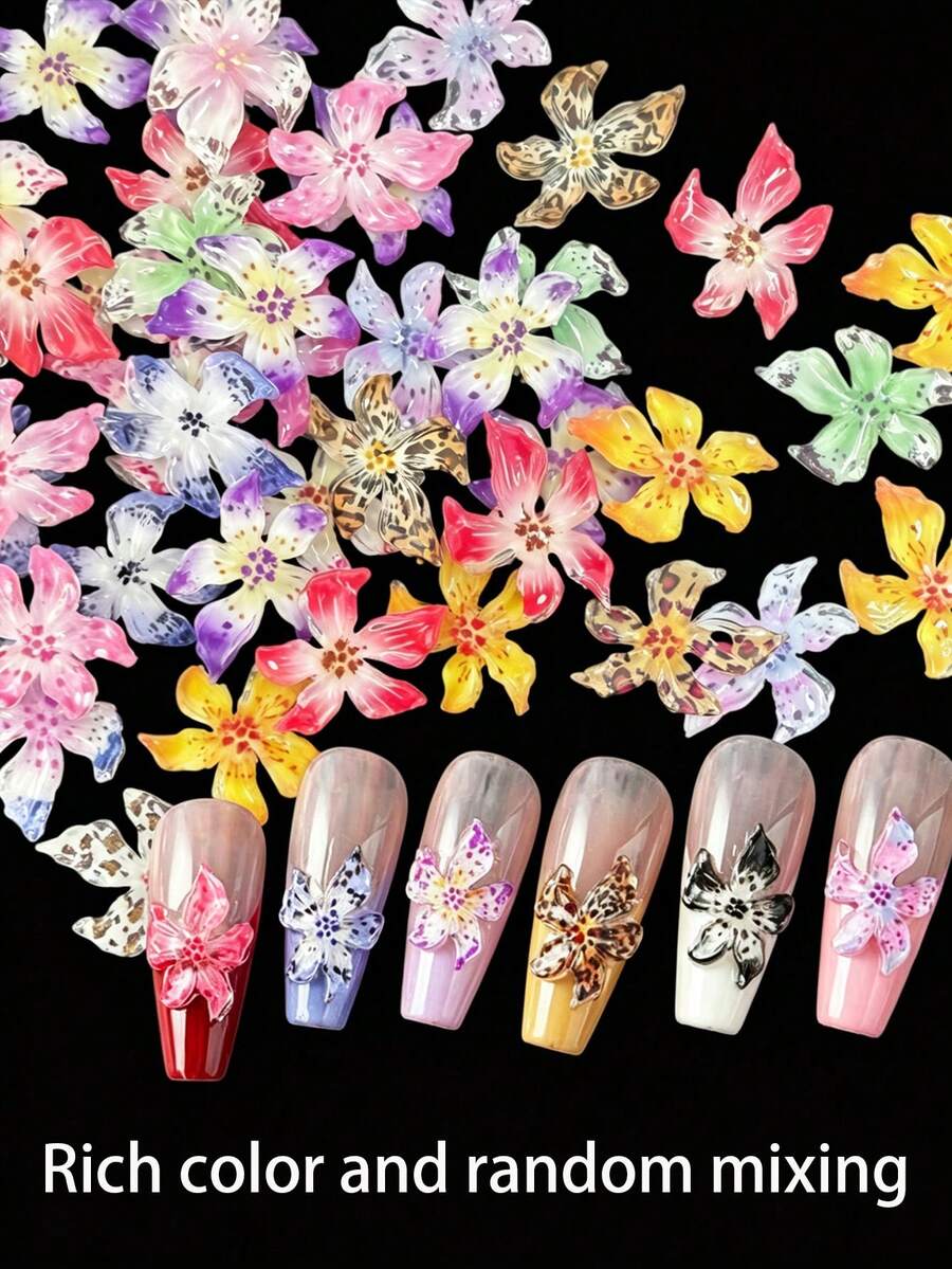 200件 3D花卉美甲裝飾,冰透樹脂花瓣美甲寶石,美甲用品,節日禮物美甲飾品 - 彩色 - 查看 1