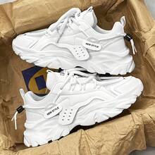 Fashionable White Breathable Sports Shoes, Suitable For Men's Daily Wear, Lace-Up Design, Shock-Absorbing Function, Suitable For Sports, Casual, Walking And Other Occasions - White - View 1