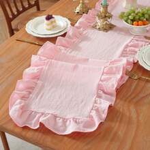 1pc French Vintage Solid Color Ruffle Table Runner, Cute Candy Color White Fabric Tablecloth, Suitable For Wedding, Festival, Party - Multicolor - View 11