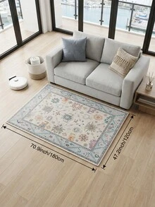 1pc Light Blue Vintage Living Room Rug, Suitable For Kitchen, Dining Room, Bedroom, Room Holiday Decoration, Indoor/Outdoor, Office, Lobby, Anti-Slip Doormat, Bathroom Rug, Hallway, Study Gaming Area Rug - Baby Blue - View 19