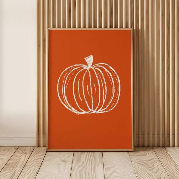 1pc Frameless Orange Halloween Pumpkin Print Canvas Poster, Retro Modern Fall Wall Art Decor For Bedroom, Living Room, Dorm Essentials, Funky Vintage Prints For Back To School, College Room