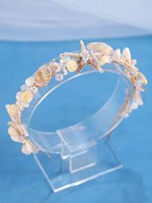 KOVLYNE 1pc Ocean Pearl Shell Crystal Women's Headband, Mermaid Style Shell Hair Crown, Bridal And Party Beach Wedding Hair Accessory - White - View 2