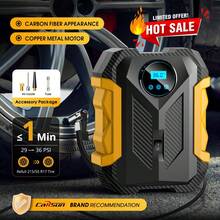 Carsun Portable Air Pump Tire Inflator, 9.8ft Power Cord - 12VDC Powered - Auto Shut-Off, Fast Inflation Electric Air Pump For Car Tires - Car Accessories, With Digital Pressure Gauge, LED Light, Yellow - 9.8FT Wired Digital Display Model - View 4