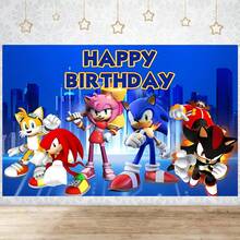 Sonic Authorized 1PC Healing Adventure Theme Birthday Party Decoration Backdrop (82.7x59.1/59.1x39.4/39.4x29.5 Inch), Suitable For Boys And Girls Birthday Party Background, Children Newborn Cake Table Party Wall Decoration Banner, Outdoor Indoor Photography Photo Backdrop Props - Multicolor - View 3