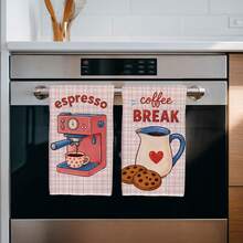2PCS Kitchen Towels Pink Plaid Coffee Healing Theme Pattern Print 40*60cm Rectangular Microfiber Kitchen Towels, Dish Cloths, Tablecloths, Hand Towels, Kitchen Decor, Home Decor, Housewarming Gift For Neighbors, Perfect For Kitchen And Bathroom Use, Suitable For Housewives And Family Gatherings, High Cost-Performance, Home Essential - Watermelon Pink - View 5