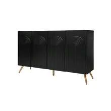 Mid-Century Design Sideboard, Black Hallway Cabinet With 3D Grooves And Arched Doors, Engineered Wood, Adjustable Shelves, Gold-Colored Metal Feet - Black - View 7