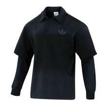 Adidas Men's New Fake Two-Piece Sports Casual Long Sleeve Polo Shirt - Black - View 6