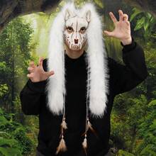1pc Fashionable Creative Exquisite Diamond Wolf Head Role Play Mask, Practical Animal Face Mask Fox Mask Faux Fur Headpiece COS Werewolf Hunter Mask, Suitable For Men And Women For Outdoor Makeup Ball Party, Easy To Carry - Mask - View 4
