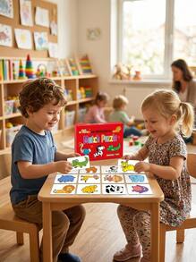 32 Piece Set Animal And Fruit Themed Educational Match Puzzle Flash Cards For Children, Cognitive Skills Development Toy, Suitable For 3-8 Year Olds - Multicolor - View 2