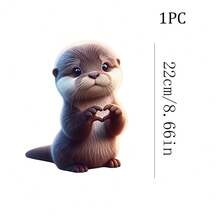 1/2/3pcs 3D Plush Texture Cute Otter Heart Hands Cartoon Animal Heat Transfer Sticker, Soft Healing Adorable Otter DIY Print, Suitable For T-Shirts, Sweatshirts, Canvas Bags, Pillows - Multicolor - View 9