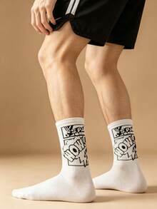 1/3/5 Pairs Men's Mid-Calf Socks, Boys' Sweat-Absorbing Odor-Resistant Sports Basketball Socks, Long Running Socks, All-Season Versatile, Soft Breathable, Skin-Friendly Comfortable, High Elasticity Moisture-Wicking, Durable And Non-Constricting; Suitable For Daily Commute, Casual Wear, Basketball, Cycling, Hiking, Running And Other Sports, Sports Socks, Fitness Training Socks. - Multicolor - View 5