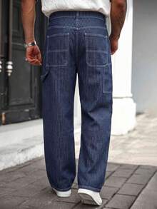 1pc Men's Vintage Loose Wide Leg Denim Jeans, Suitable For All Seasons, Casual, Versatile, Minimalist - Blue - View 2