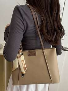 Vintage weiche Seidenschal Dekoration Tragetasche, Premium minimalistische große Kapazität Pendler Schultertasche, Nischen vielseitige strukturierte Achseltasche Damen Handtasche - Helles Khaki - Übersicht 3