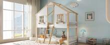 Kids Bed Frame With Ladder - Natural Wood & White - Natural and White - 查看 11