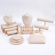 1 set Display Perhiasan Premium untuk Meja Kasir, Rak Kalung Kayu Solid Alami dari Linen, Papan Anting, Tempat Cincin, Stand Display Gelang untuk Toko Ritel - MultiWarna - View 8