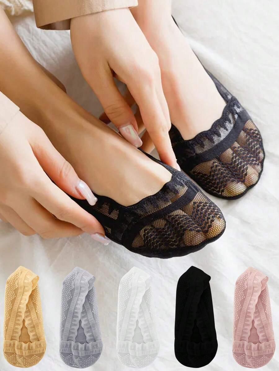 chuanwa（2） 5/10雙夏季隱形隱形船襪 女款超薄蕾絲花朵素色防滑柔軟舒適親膚透氣船襪