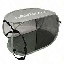 1pc Mesh Pop-Up Laundry Basket, Wide Opening, Breathable, Foldable, Space-Saving, Suitable For Dorm, Travel, Bathroom, Back To School Essential - Grey - View 4