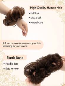 1 Pc Messy Hair Bun Updo Chignon With Elastic Hair Rope, Real Human Hair Extensions, Thick Tousled Wavy Curly Scrunchie Bun Ponytail Hair Accessory For Daily Elegant Hairstyles Women - Multicolor - View 4