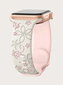 Two-Tone Floral Engraved Silicone Sports Watch Band For Apple Watch 41mm 40mm 44mm 45mm 42mm 46mm 38mm 49mm, Cute Boho Western Bauhinia Style For Women, Compatible With IWatch 11 10 9 8 7 6 5 4 3 2 1 Ultra - Bauhinia - View 17