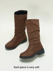 1雙經典時尚四季款女童過膝高筒靴，適合日常穿著與度假 - 棕色 - 查看 5