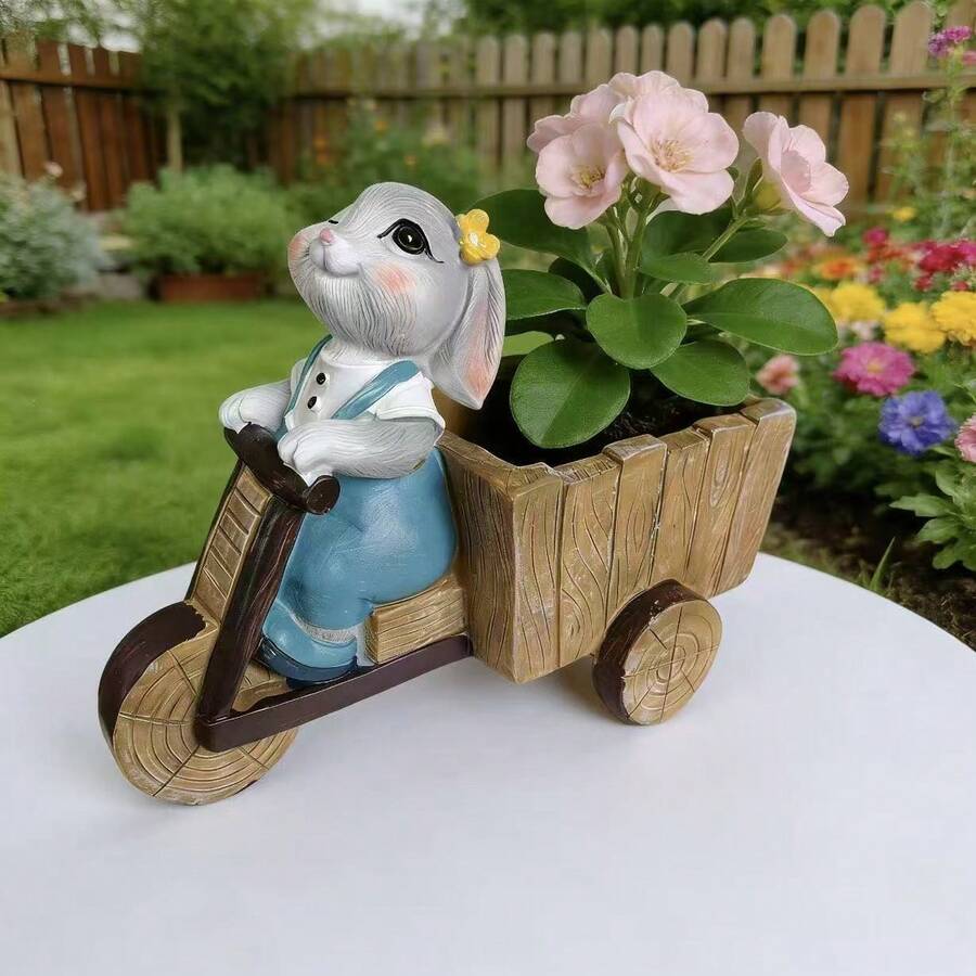 1pc Exquisite Rabbit Flower Pot, Resin Craft Succulent Planter, Garden Landscape Decor, Personalized Ornament, High Aesthetic Value - Animal - View 1