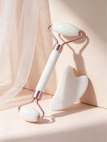 1pc Pink Natural Rose Quartz Facial Roller & Gua Sha Set, Elegant Style Crystal Heart-Shaped With Metal Frame Detail, Facial Massage Function Face Massager Tool, For Skincare Routine Home Spa Daily Use All Season Beauty Gift - Multicolor - View 10