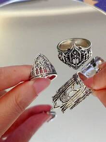 3pcs/Set New Classical Gothic Retro Ring, Fashion Creative Holiday Gifts Castle Personality Jewelry - 3-piece Set - View 7