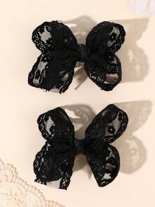 2pcs Lace Hair Bows For Girls Black Embroidery Flower Hair Clips For Summer Elegant Wedding Party Hairpins Fairy Hair Barrettes Baby Hair Accessories - Black - View 2