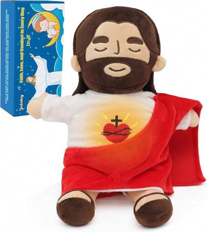 ey que respira, muñde peluche de Jesús con luz y canciones, juguete de Pascua, muñdel Salvador para la escuela dominical de la iglesia, regalo religioso de Pascua para niños (marrón)
