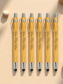 Custom Text Logo Capacitive Stylus Bamboo Ballpoint Pen, Bamboo Writing Tool, Stationery Gift, Natural Desk Accessory, Ballpoint Pen, 2-In-1 Pen, Touch Pen, Creative Bamboo Ballpoint Pen Office Stationery Gift Promotional Pen - Multicolor - View 5
