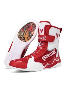 TACHUAN 1 Pair Men's High-Top Professional Boxing Shoes, Combat Wrestling Training Boots, Muay Thai Boxing Shoes, Fitness Sanda Shoes - Red - View 3