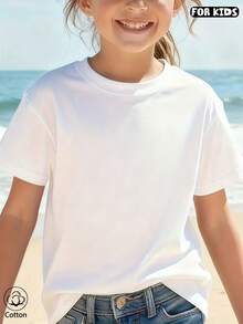 Tween Mädchen personalisiertes Baumwoll-Top, Frühling/Sommer Rundhals Kurzarm T-Shirt mit Buchstaben-Muster, geeignet für tägliche Freizeitkleidung und Urlaub - Weiss - Übersicht 3