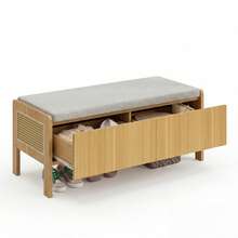 Storage Bench With Rattan, 2 Drawers – Natural Color - 自然的 - 查看 10