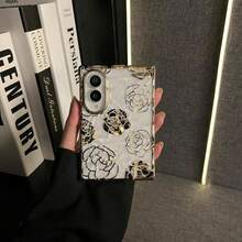 Luxury Electroplated Roses Transparent Phone Case Compatible With Samsung Galaxy Z Fold8 Z Fold 8 Shockproof Back Hard Cover - Gold - View 3