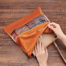 1pc Drawstring Dust-Proof Tote Bag (3 Sizes) Suede Travel Shoe Bag With Transparent Window Fabric Storage Pouch,Dust Bags For Handbags - White - View 5