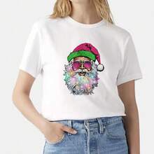 1/2/3pcs Pink Green Glitter Christmas Hat Sunglasses Santa Claus Gradient Beard Heat Transfer Sticker, American Vintage Style Christmas DIY Print, Suitable For T-Shirt, Hoodie, Canvas Bag, Pillow - Multicolor - View 7