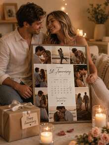 1st Anniversary Customized Photo Collage Canvas Wall Art, "Our First Year Together" Commemorative Poster, Romantic Gift For Him And Her, Optional Frame, Customizable Photos And Text For Wedding/Anniversary Wall Decor - Multicolor - View 5