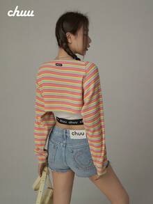 CHUU Rainbow Striped Jacket Women's Summer Youthful Chic Loose Versatile Long Sleeve Short Cover-Up - Multicolor - View 2