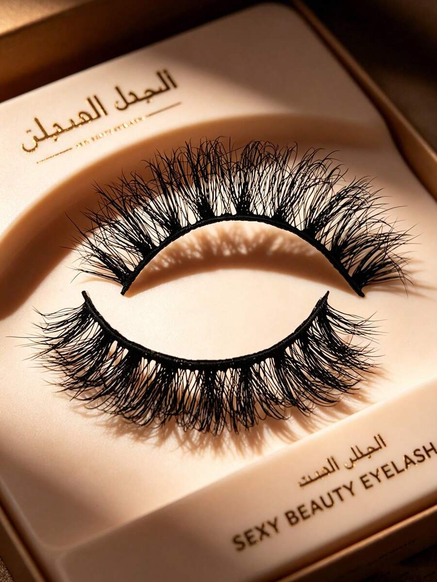 Mkhlina 1 Pair Natural Thin D Curl Mink Strip False Eyelashes, Short Voluminous Style - 黑色 - 查看 1