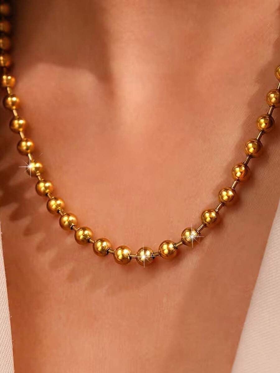 1 buah Kalung Rantai Manik Emas, Desain Mengkilap, Rantai Serbaguna dengan Liontin, Cocok untuk Pembuatan Perhiasan DIY/Pengganti Liontin, Hadiah Serbaguna Unisex - Emas - View 1