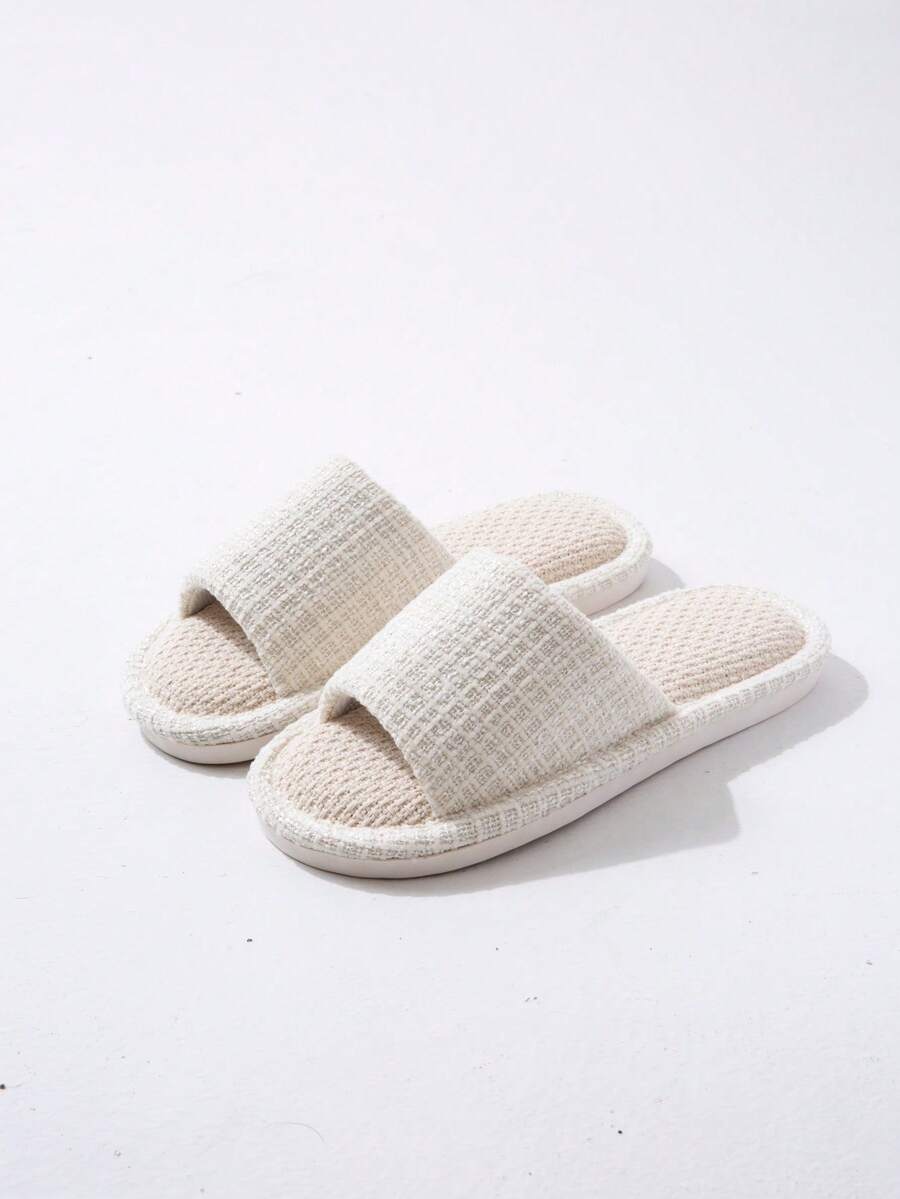 Women's Woven Linen Slide House Slippers, Breathable Flat Non‑Slip Indoor Home Slippers For All Seasons(A Size Too Small) - White - View 1