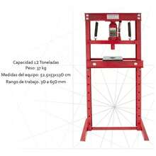 Prensa Hidraulica 12t Gato Hidraulico Industrial Rojo,Prenas de Rodamiento de Marco en H y Junta en U,Estructura de Acero Reforzado con Gato Central y Niveles Ajustables para Taller Mecánico - Rojo - Ver 6