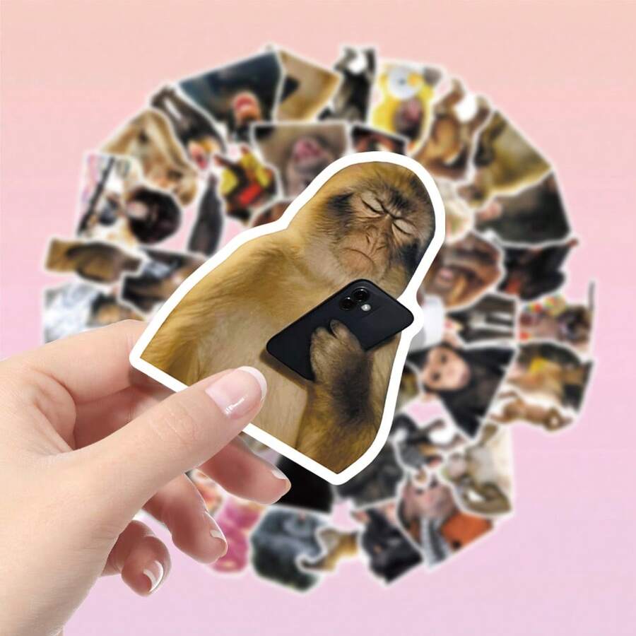 50pcs Monkey & Gorilla Pattern Vinyl Cartoon Highly Attractive Decorative Stickers, Suitable For Planner, Envelope Sealing, Guitar, Musical Instruments, Halloween, Christmas, Teen Party Supplies, Rewards And Inspirational Decoration - 50pcs-multicolor - View 1