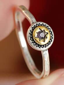 Gmzalx Vintage Women's Hammered Textured Ring, Round Center, Suitable For Daily Work, Leisure, Vacation And Travel - Two-color - View 11