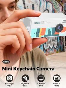 Mini Retro Keychain Camera, 1080P HD Digital Camera With Photo & Video Function, Portable Vintage Pocket Camera With Key Ring Design, Compact Travel Camera For Daily Recording, Creative Birthday Gift For Teens Adults, 200mAh - View 3