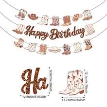 3pcs Brown Western Cowboy Theme Birthday Banner, Paper Glitter Cowboy Boots & Hat Hanging Decoration, Includes Cowboy Boots And Bows, Suitable For Cowboy Theme Birthday Party, Wedding, Holiday Decor, Gender Reveal Party, Party Decoration Supplies - Birthday - View 7